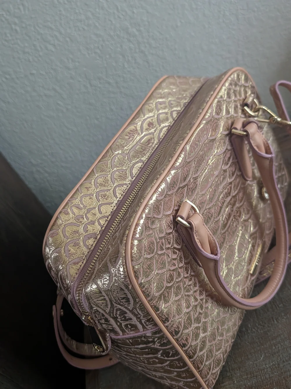 Brahmin Metallic Rose Gold Embossed Satchel